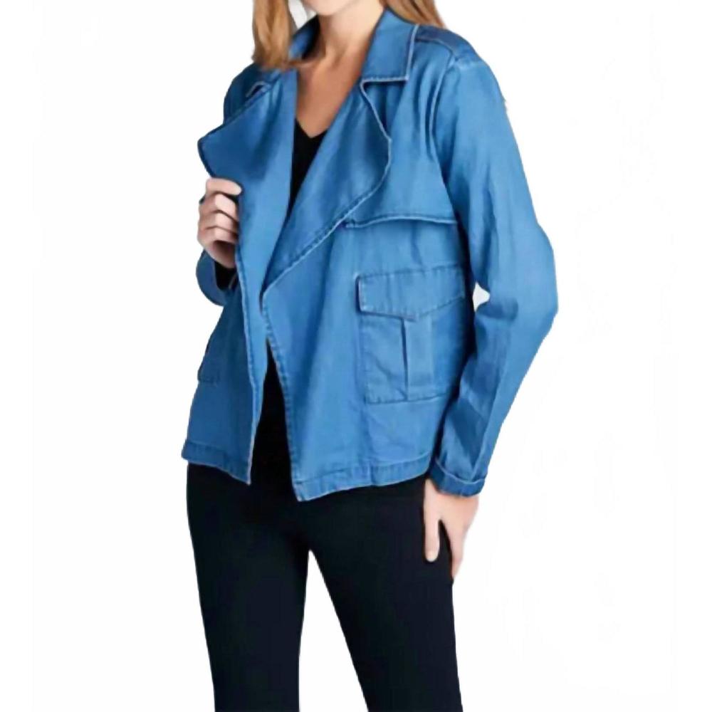 NEW RENEEC. long sleeve denim blazer with pockets in denim